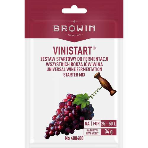 Vinistart, 34 g Zestaw startowy do 50L wina - Drożdże + Pożywka