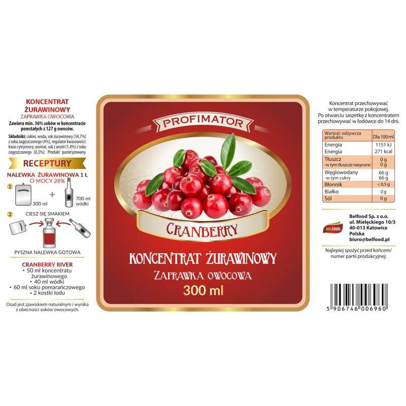 Koncentrat owocowy ŻURAWINOWY Cranberry