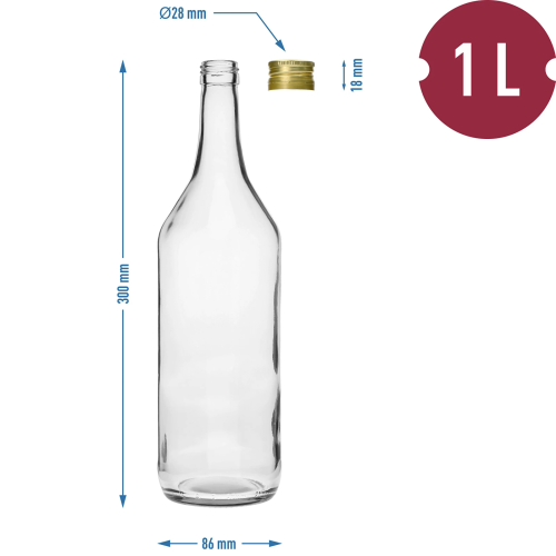 Butelka 1 L Stołowa z zakrętką fi28 - 1 szt.